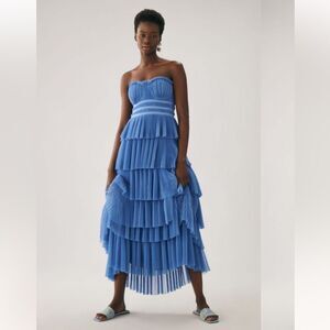 Anthropologie Hutch Strapless Tiered Tulle Dress Blue Size 8
